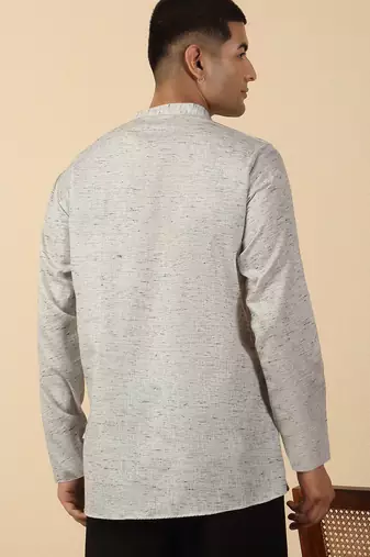 khadi cotton grey solid short kurta