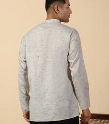 khadi cotton grey solid short kurta