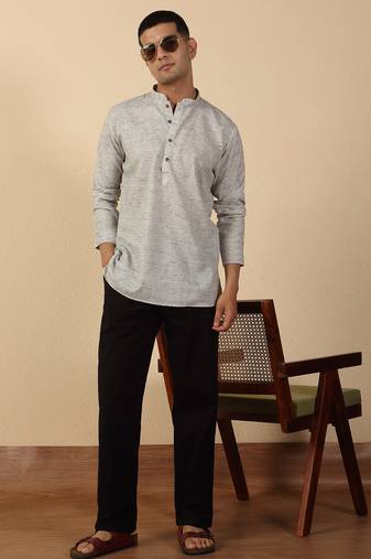 khadi cotton grey solid short kurta