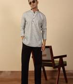 khadi cotton grey solid short kurta