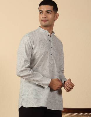 khadi cotton grey solid short kurta 3
