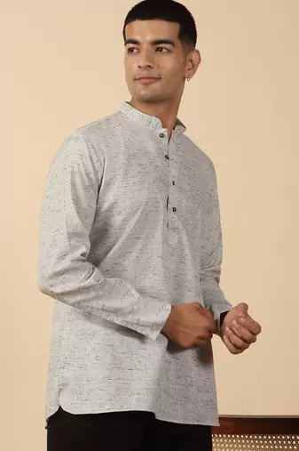 khadi cotton grey solid short kurta