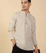 khadi cotton beige solid short kurta