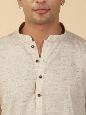 khadi cotton beige solid short kurta 2