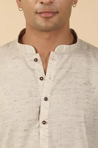 khadi cotton beige solid short kurta