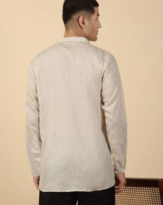 khadi cotton beige solid short kurta 3