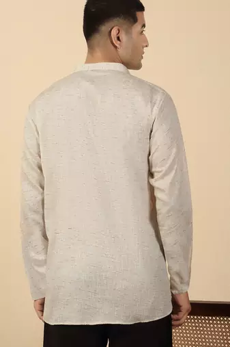 khadi cotton beige solid short kurta
