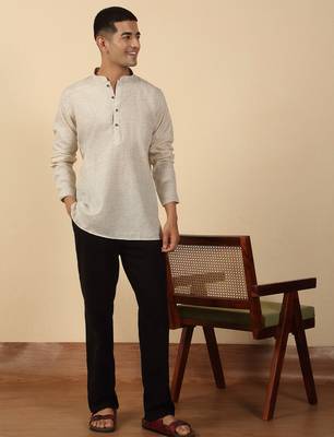 khadi cotton beige solid short kurta 4