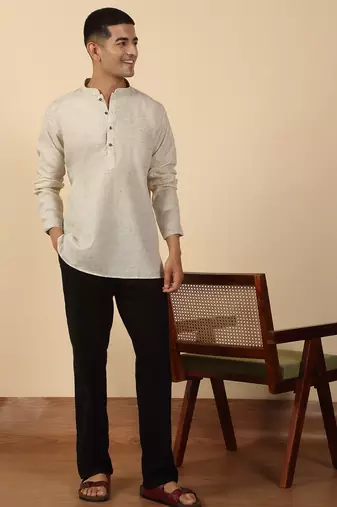 khadi cotton beige solid short kurta