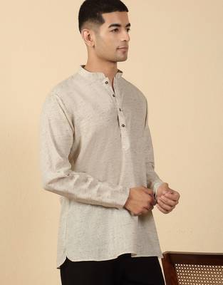 khadi cotton beige solid short kurta 5