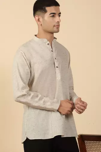khadi cotton beige solid short kurta