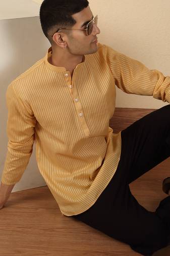 cotton striped beige short kurta