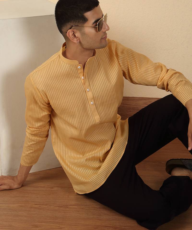 cotton striped beige short kurta