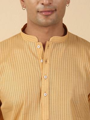 cotton striped beige short kurta 2