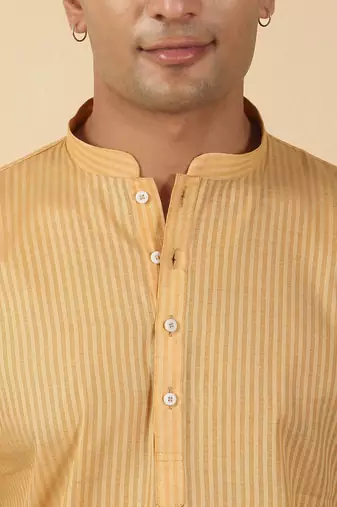 cotton striped beige short kurta