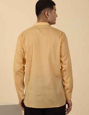 cotton striped beige short kurta 3