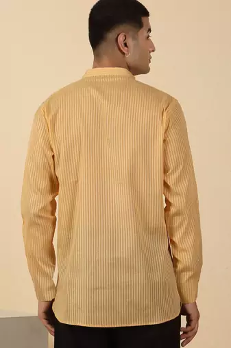 cotton striped beige short kurta