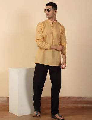 cotton striped beige short kurta 4