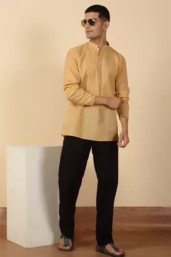 cotton striped beige short kurta
