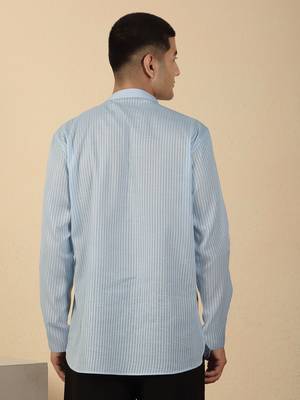 cotton striped blue short kurta 2