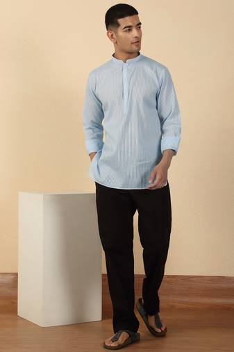cotton striped blue short kurta