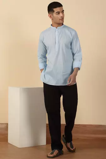 cotton striped blue short kurta