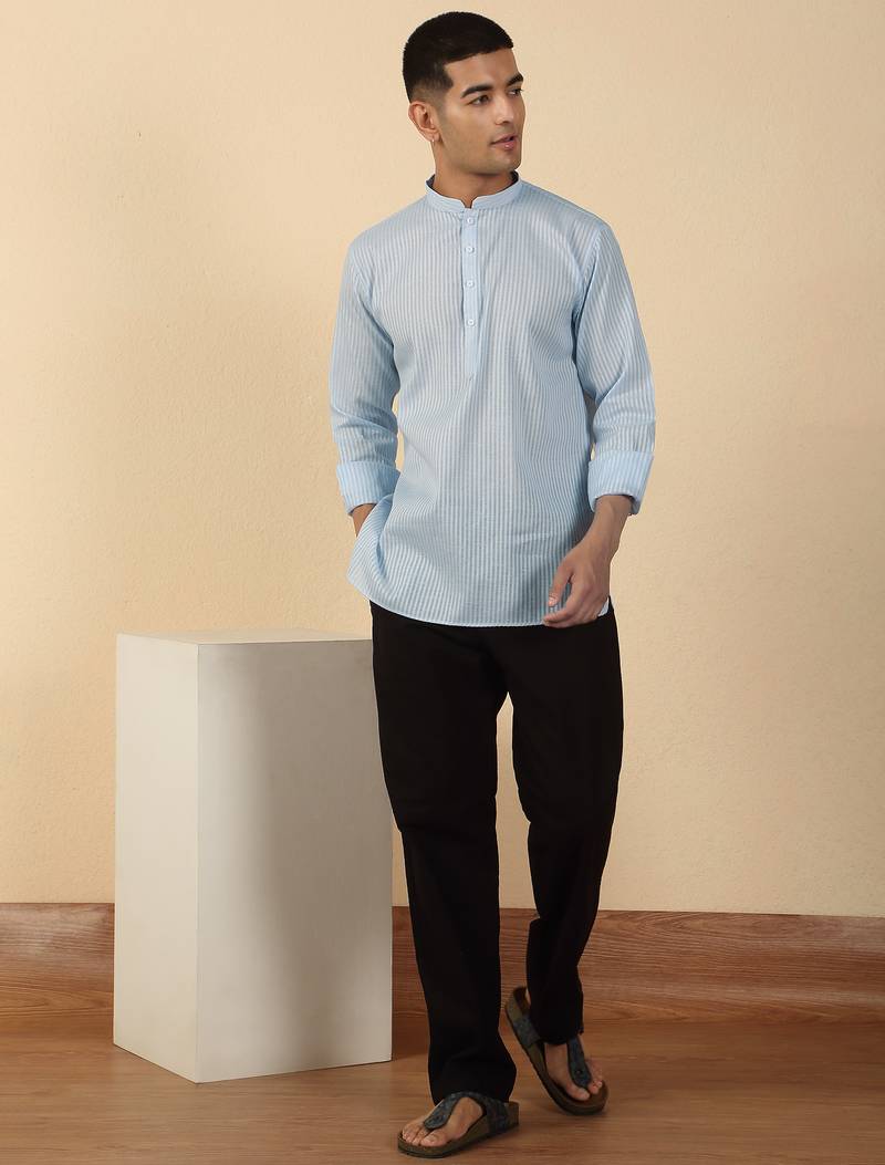 cotton striped blue short kurta