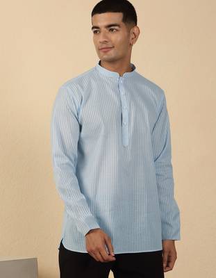 cotton striped blue short kurta 3