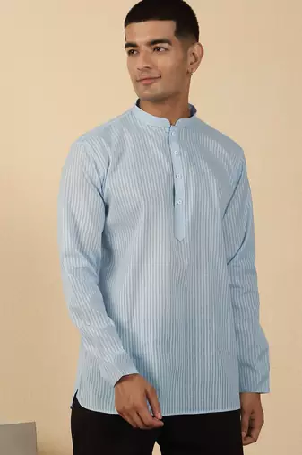 cotton striped blue short kurta