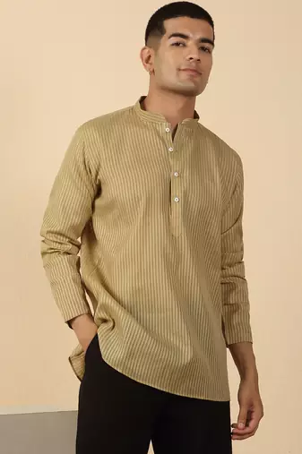 cotton striped green short kurta