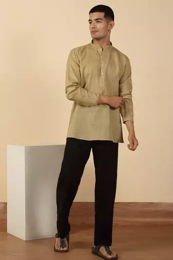 cotton striped green short kurta