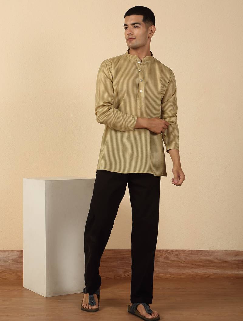 cotton striped green short kurta
