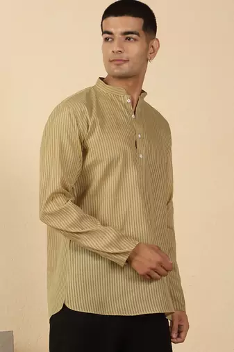 cotton striped green short kurta