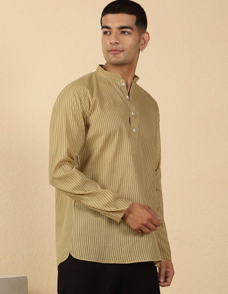 cotton striped green short kurta