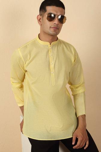 cotton striped lime yellow short kurta