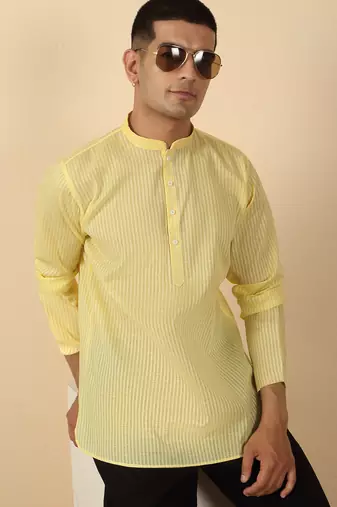 cotton striped lime yellow short kurta