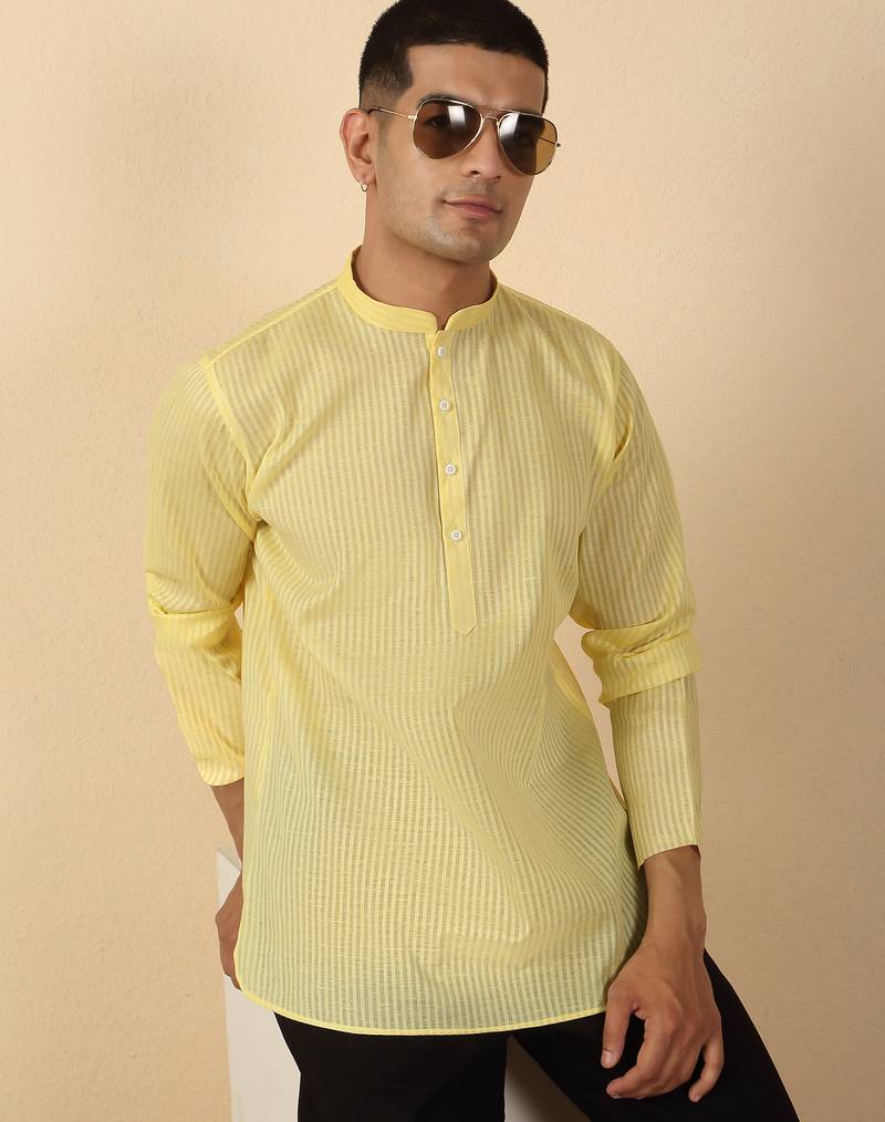 cotton striped lime yellow short kurta