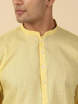 cotton striped lime yellow short kurta 2