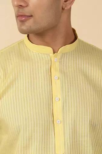 cotton striped lime yellow short kurta