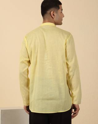 cotton striped lime yellow short kurta 3