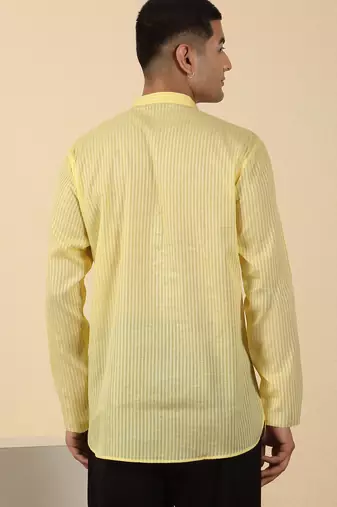 cotton striped lime yellow short kurta