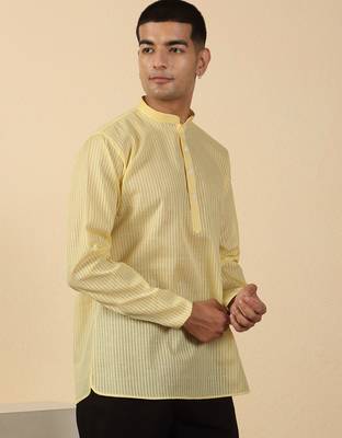 cotton striped lime yellow short kurta 4