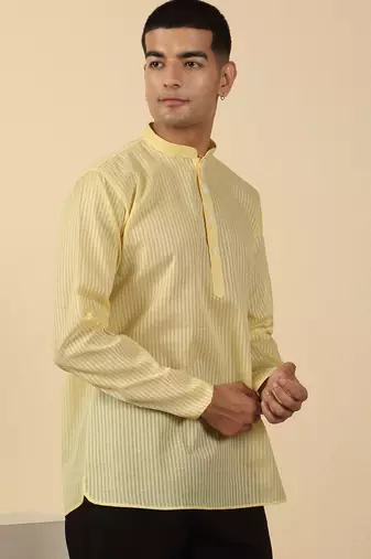 cotton striped lime yellow short kurta