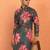 floral printed green cotton kurta with zip closure