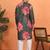 floral printed green cotton kurta with zip closure