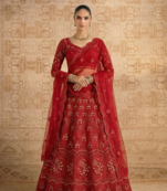 Red Butterfly Net fabric with Embroidered, Resham, Sequence, Thread work Lehengas For Your Wedding Look