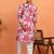 floral printed pink cotton kurta with zip closure