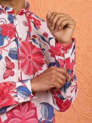 floral printed pink cotton kurta with zip closure 5