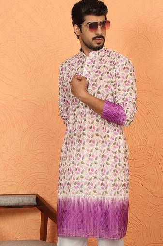 cotton blend floral printed chikankari purple kurta