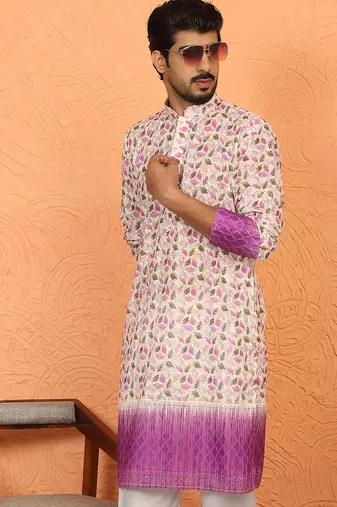 cotton blend floral printed chikankari purple kurta